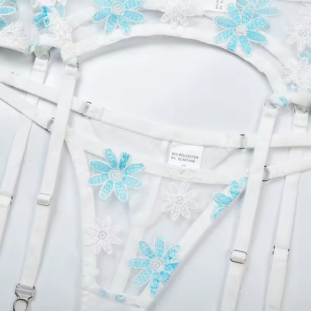 Spring Feather Floral Ruffle Garter | Bra | Thong Lingerie Boudoir Set - Picture 9 of 15